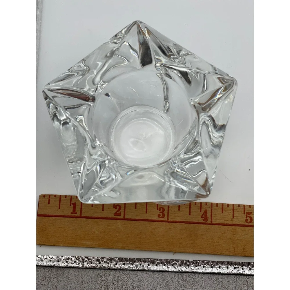 PartyLite Crystal Votive Candle Holders Pair Heavy Faceted Geometric Glass Chip*